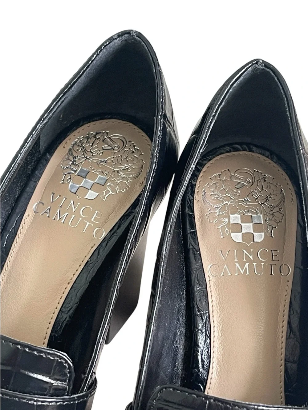 Vince Camuto Medrana Black Croc-Embossed Leather Platform Sz 6 High Chunky Heel